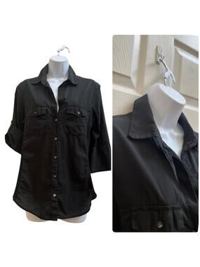 Standard James Perse Black Contrast Panel Tailored Button Down Top Size (4) L/XL